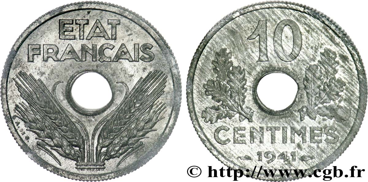 Essai de 10 centimes, État français, grand module 1941 Paris F.141/1 AU 