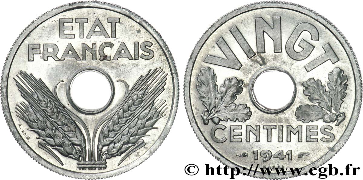 Essai de VINGT centimes État français 1941 Paris F.152/1 MS 