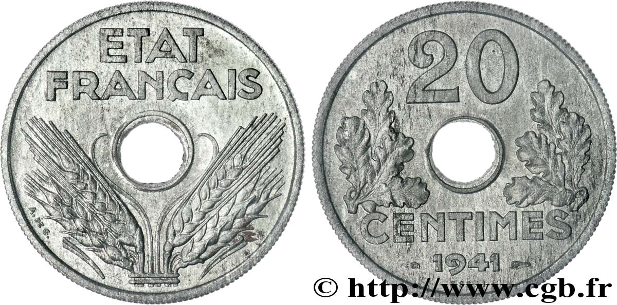 Essai de 20 centimes État français 1941 Paris F.153/1 MS 