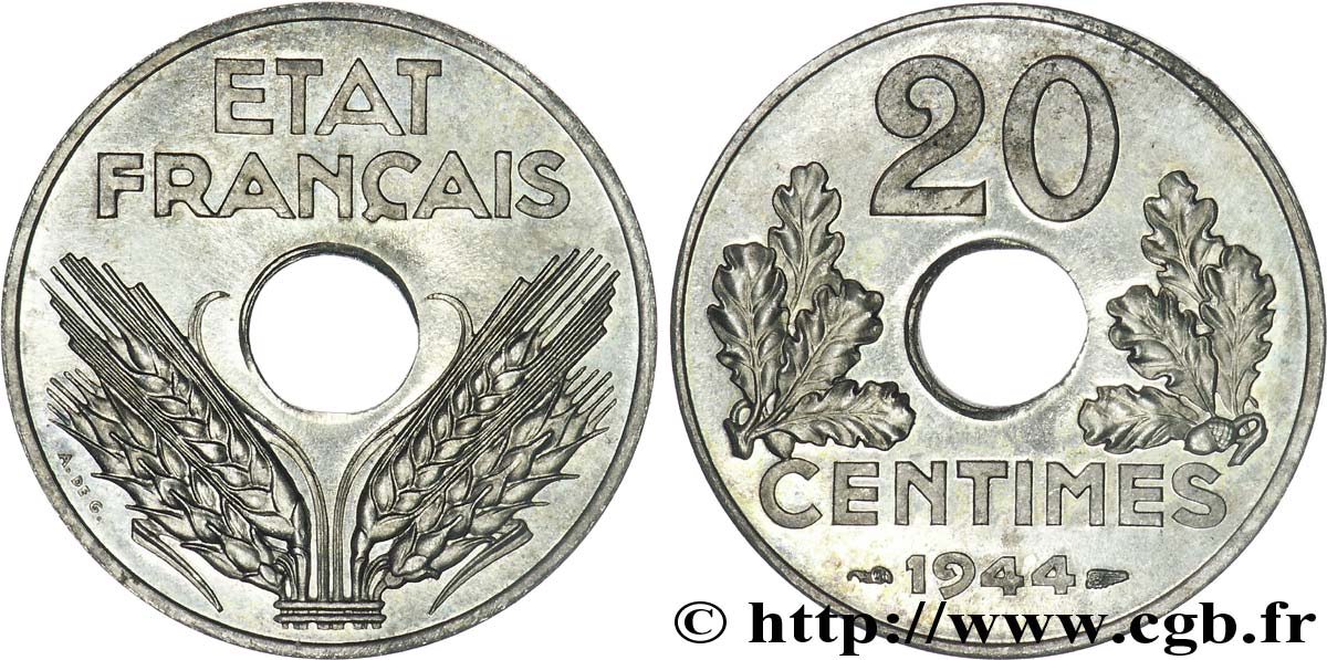 20 centimes fer, frappe courante 1944 Paris F.154/3 MS 