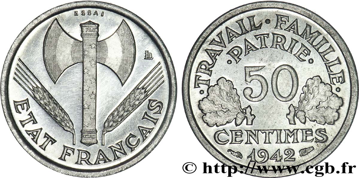Essai de 50 centimes Francisque, lourde 1942 Paris F.195/1 MS 