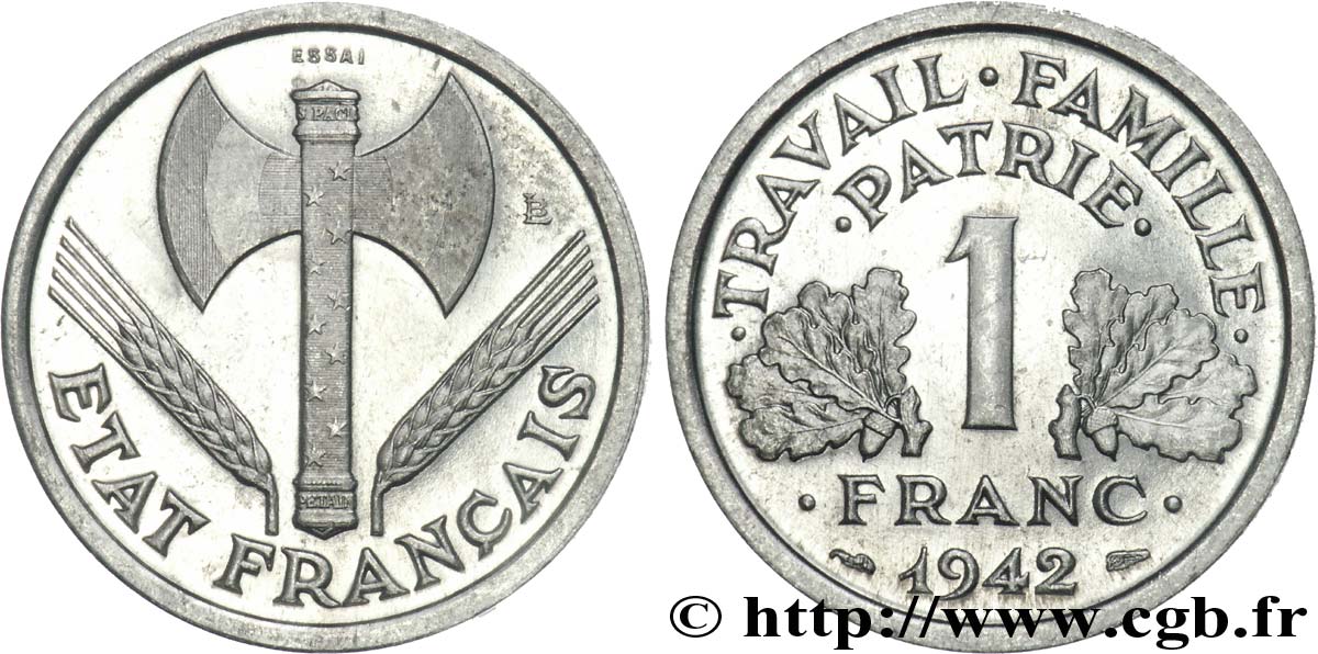 Essai de 1 franc Francisque lourde 1942 Paris F.222/1 FDC 