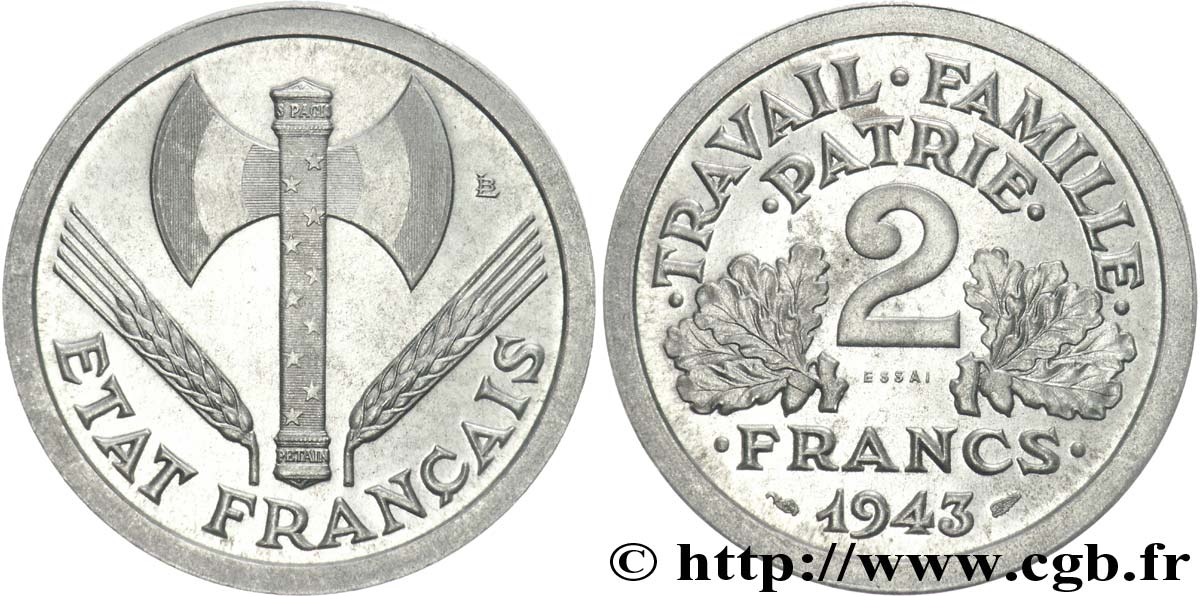 Essai de 2 francs Francisque 1943 Paris F.270/1 MS 