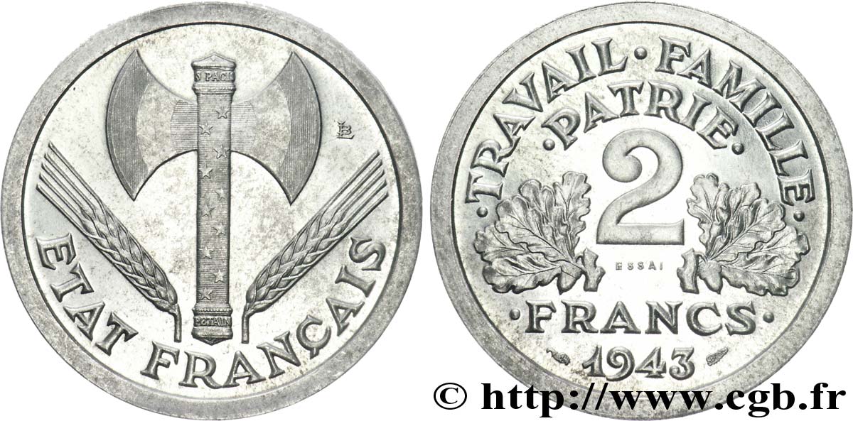 Essai de 2 francs Francisque 1943 Paris F.270/1 SPL 