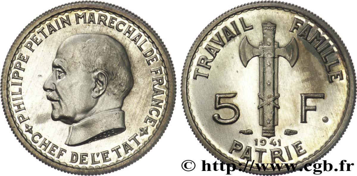 Pré-série 5 Francs Pétain 1941 Paris F.338/2 var. SC 