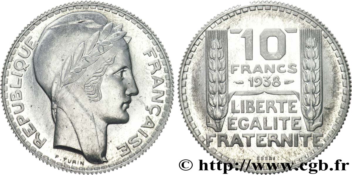 Préparation de la 10 francs Pétain, type Turin, essai en aluminium, tranche striée, lourd 1938 Paris VG.cf. 5489 c MS 