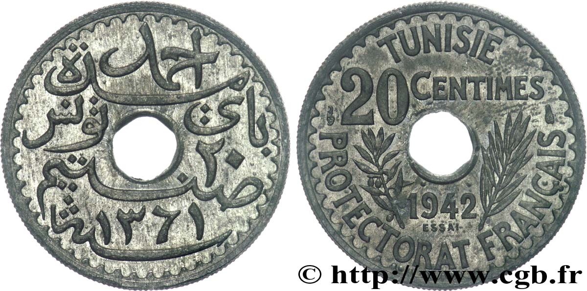 TUNISIE - PROTECTORAT FRANÇAIS Essai de 20 centimes 1942 Paris SPL 