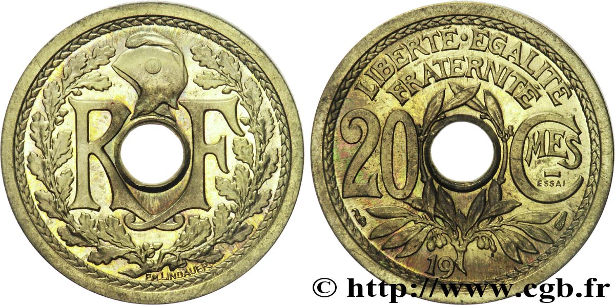 Essai de 20 centimes Lindauer listel large n.d. Paris F.155/1 var. MS 