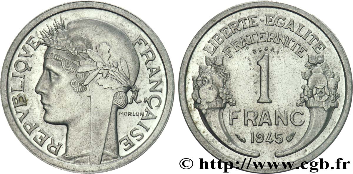 Essai de 1 franc Morlon, légère 1945 Paris F.221/5 AU 