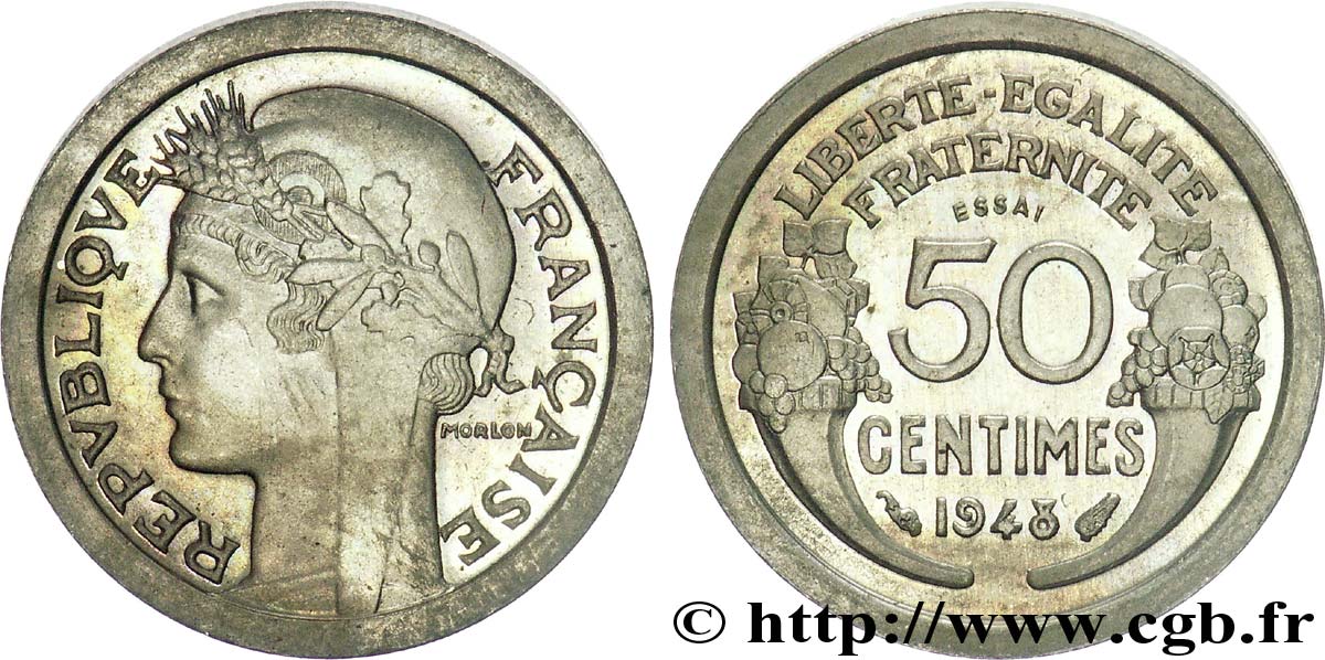 Essai lourd et large de 50 centimes Morlon en cupro-nickel (?) 1948 Paris Maz.cf. 2751 (1946) SC 