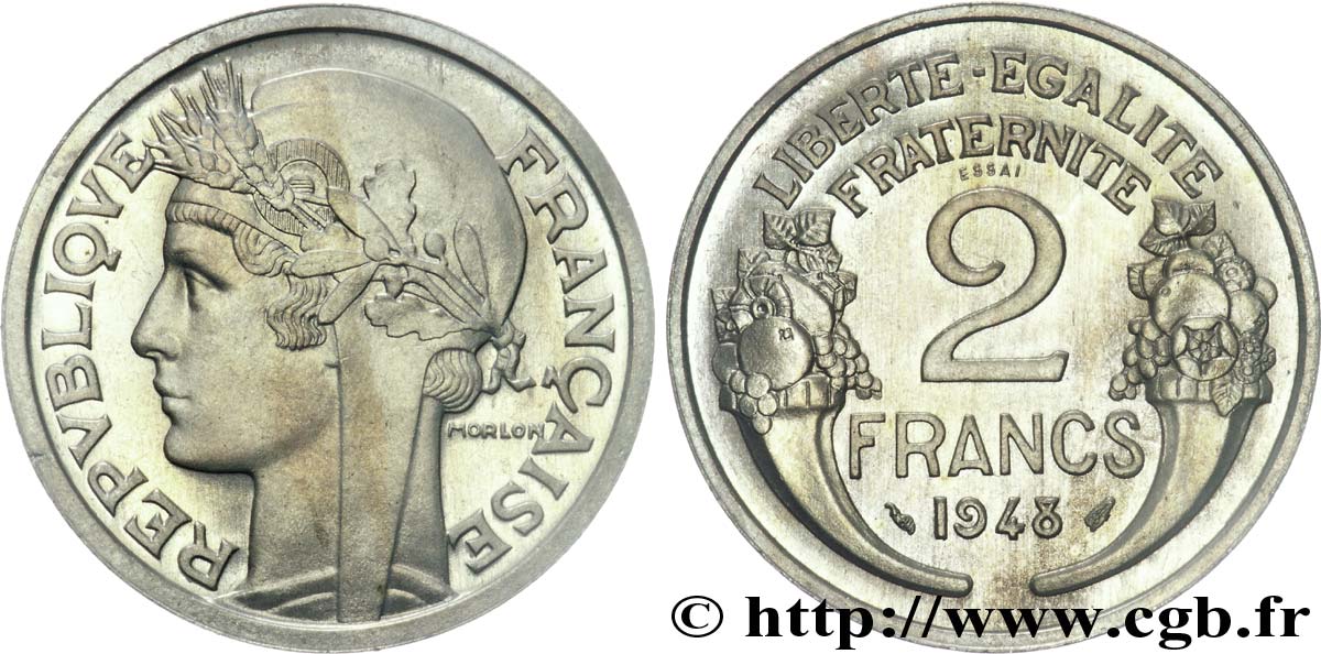 Essai de 2 francs Morlon, cupro-nickel, 7 g 1948 Paris G.538b  MS 