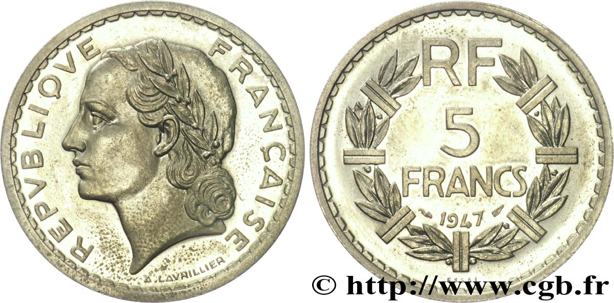 Essai de 5 Francs Lavrillier, poids léger 1947 Paris G.-  EBC 
