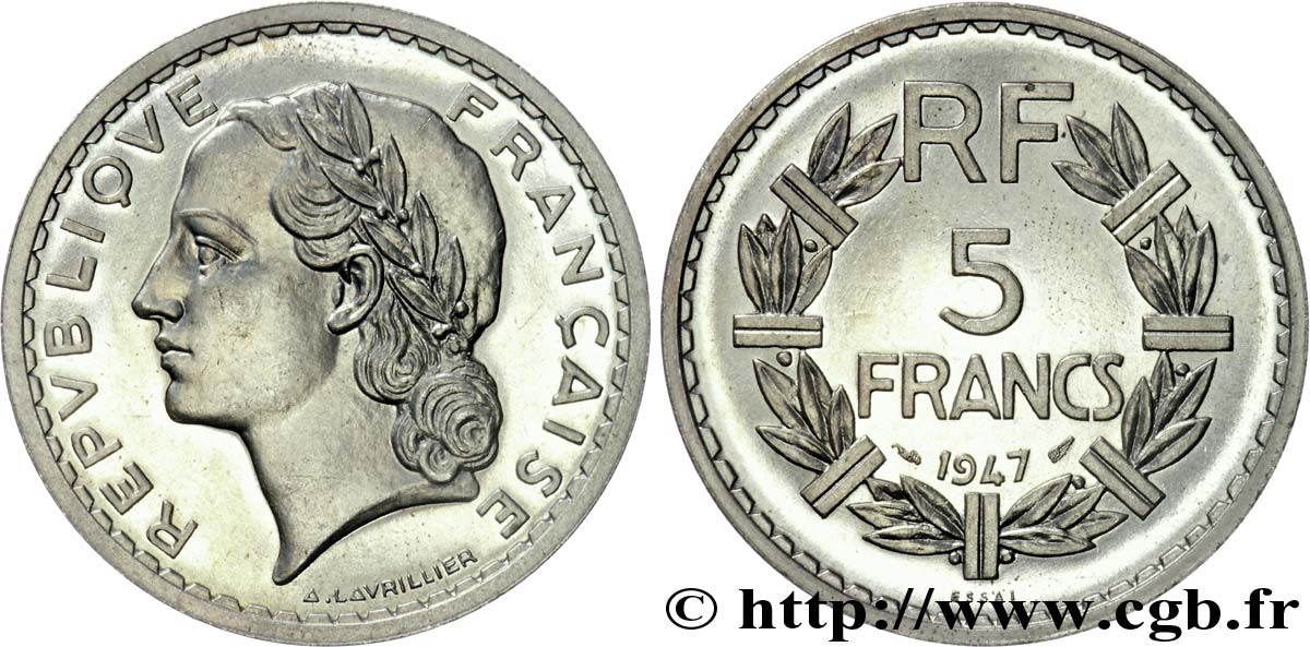 Essai de 5 Francs Lavrillier, poids lourd 1947 Paris G.-  MS 