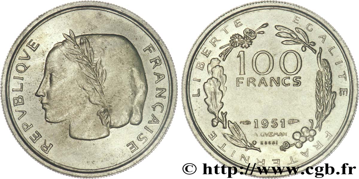 Essai du concours de 100 francs grand module par Guzman 1951 Paris G.896  SPL 