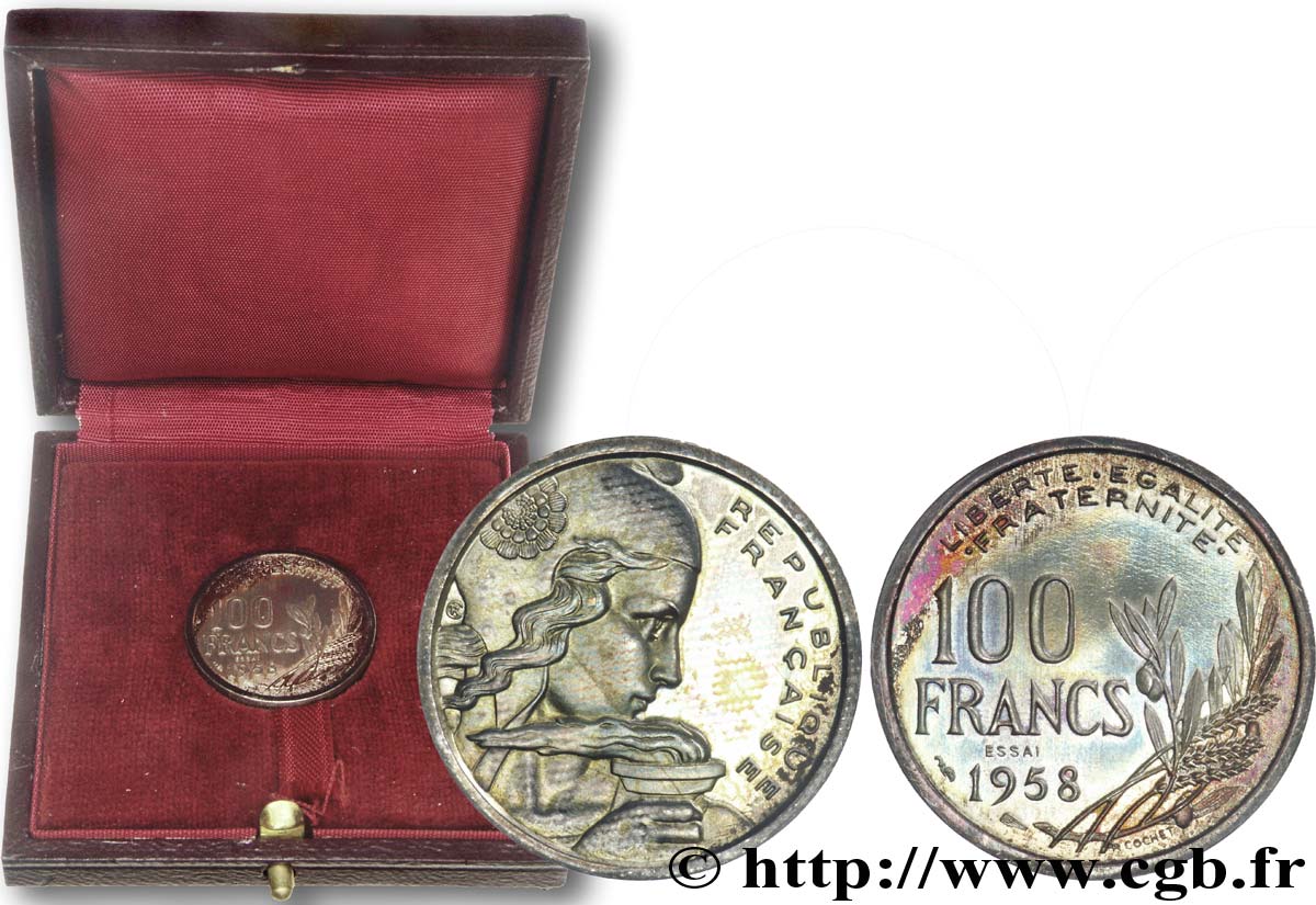 Essai-piéfort de 100 francs Cochet en argent 1958 Paris F.450/12P ST 