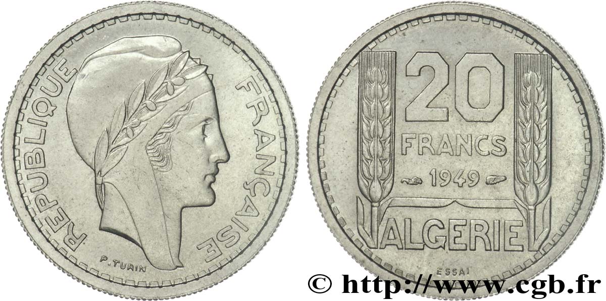 ALGERIEN Essai de 20 Francs Turin 1949 Paris ST 