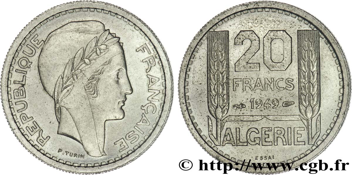 ALGERIEN Essai de 20 Francs Turin 1949 Paris VZ 