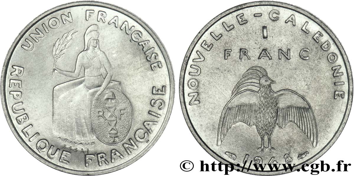 NEW CALEDONIA Essai de 1 franc 1948 en aluminium 1948 Paris MS 