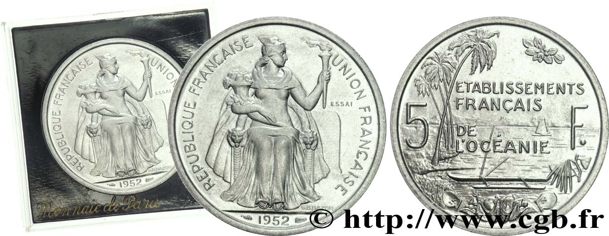 FRANZÖSISCHE POLYNESIA - Franzözische Ozeanien Essai de 5 francs 1952 Paris fST 