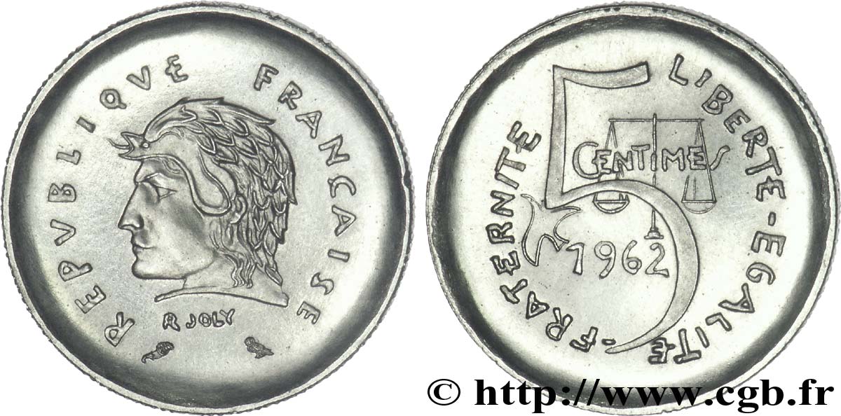 5 centimes, premier projet de Joly 1962 Paris G.172  fST 