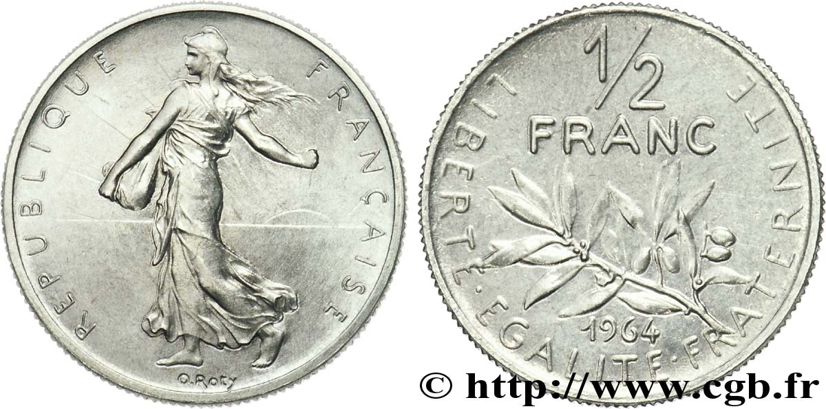 Pré-série d&nbsp;un 1/2 franc Semeuse, petit module, frappe de qualité standard, sans différents 1964 Paris F.198/1 var. FDC 