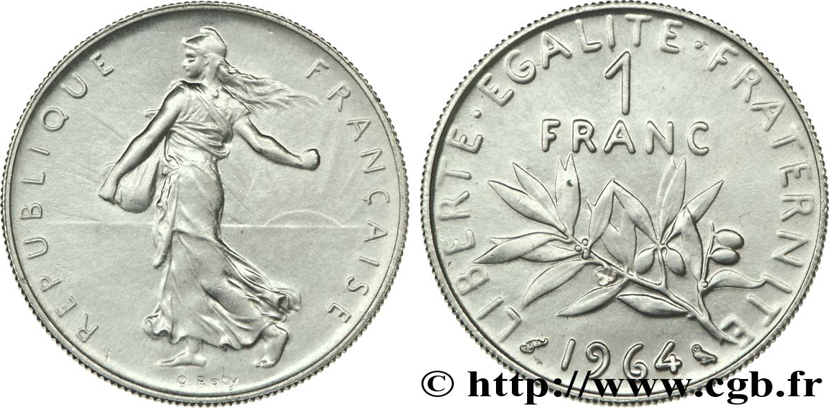 1 franc Semeuse, nickel, frappe sur métal fritté 1964 Paris F.226/8 var. SC 