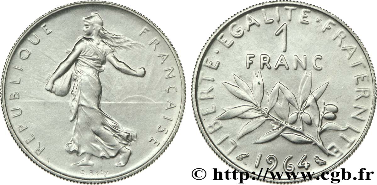 1 franc Semeuse, nickel, frappe sur métal fritté 1964 Paris F.226/8 var. SPL 