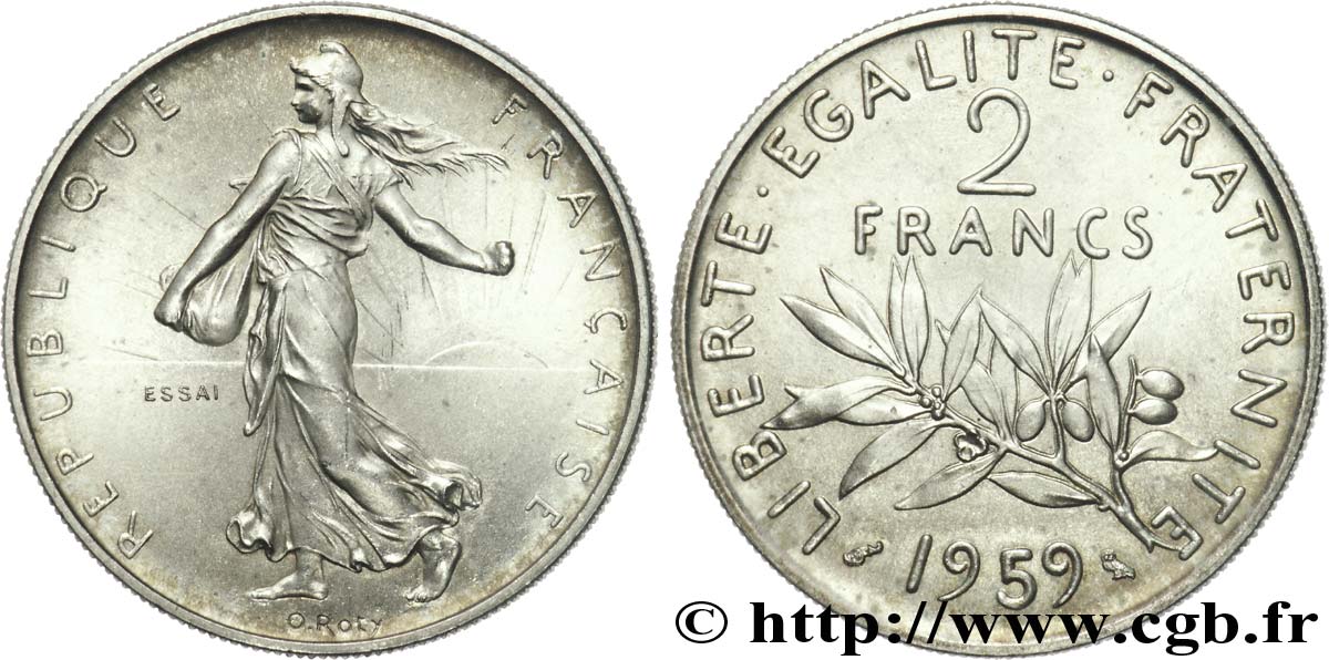 Essai de 2 francs Semeuse argent 1959 Paris G.540  SPL 