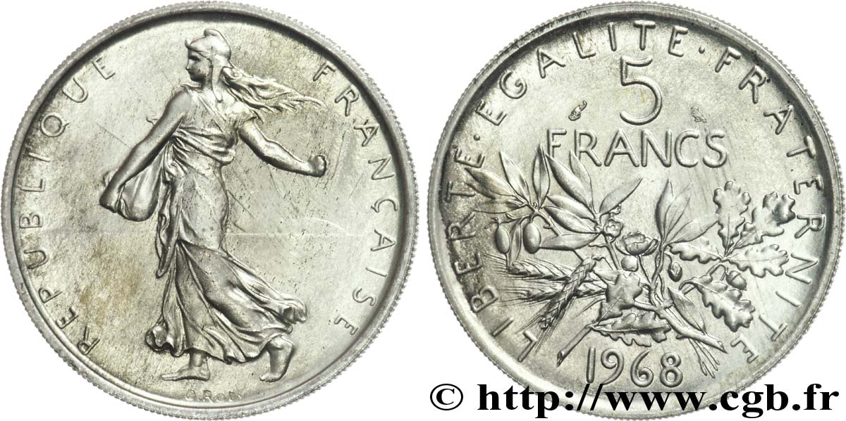 Pré-série de 5 francs Semeuse, nickel en Cupro-nickel-Argenté 1968 Paris F.340/12 var. FDC 