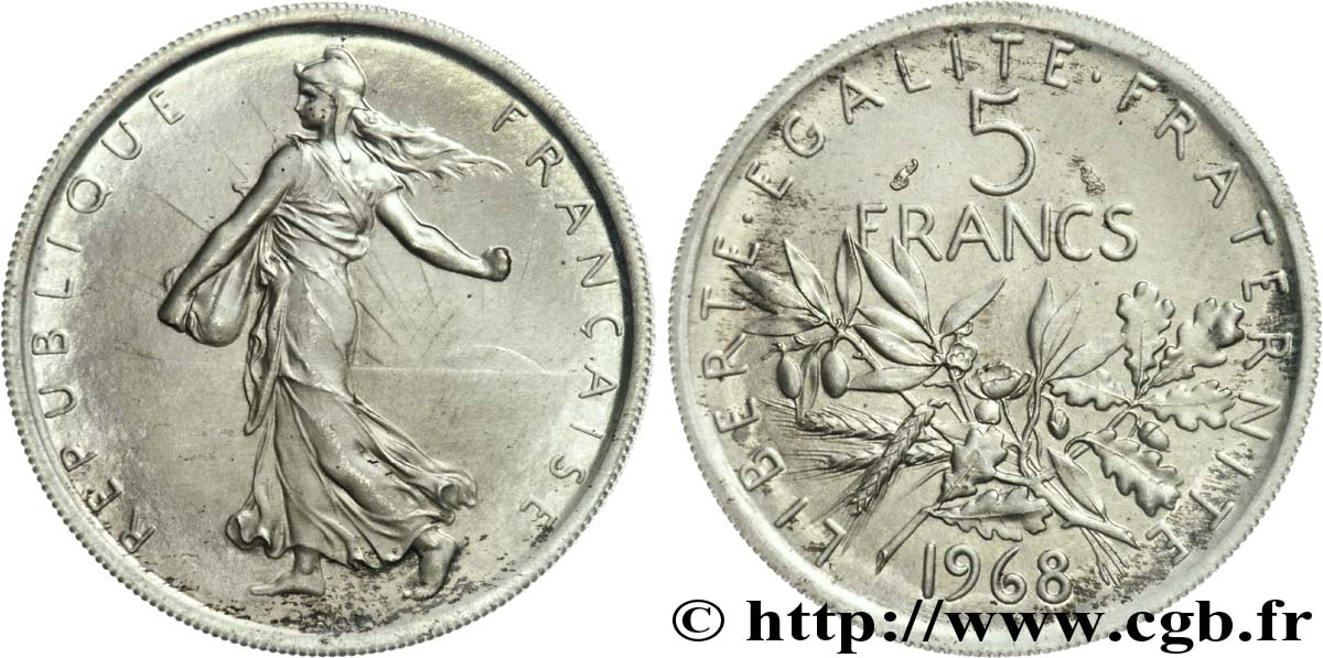 Pré-série de 5 francs Semeuse, nickel en Cupro-nickel-Argenté 1968 Paris F.340/12 var. MS 
