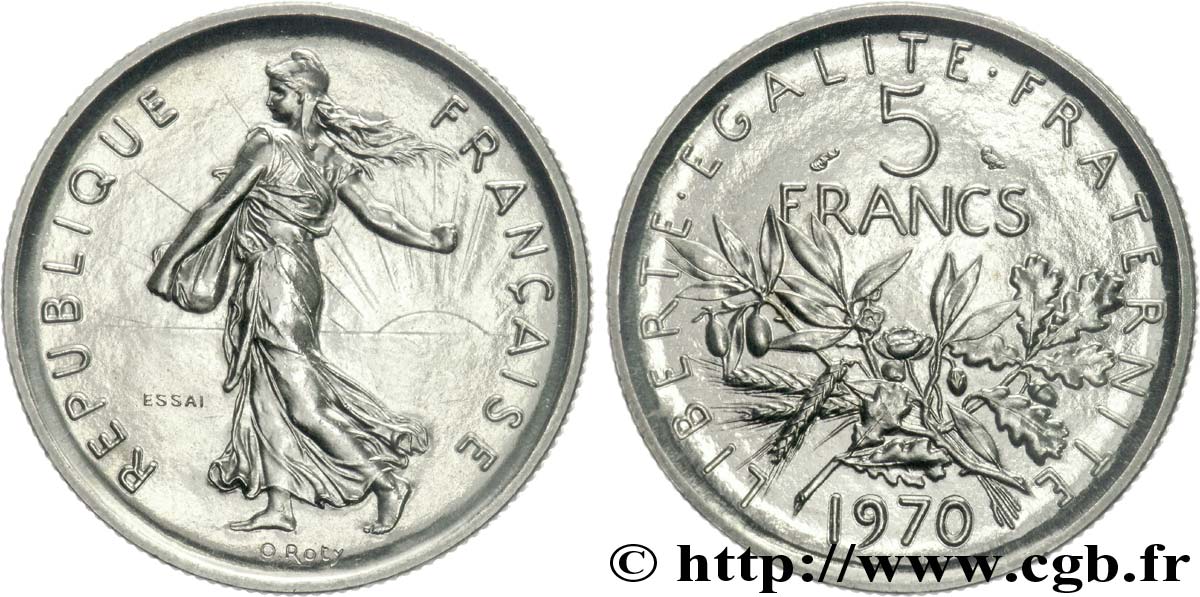 Essai de 5 francs Semeuse, nickel 1970 Paris F.341/1 FDC 