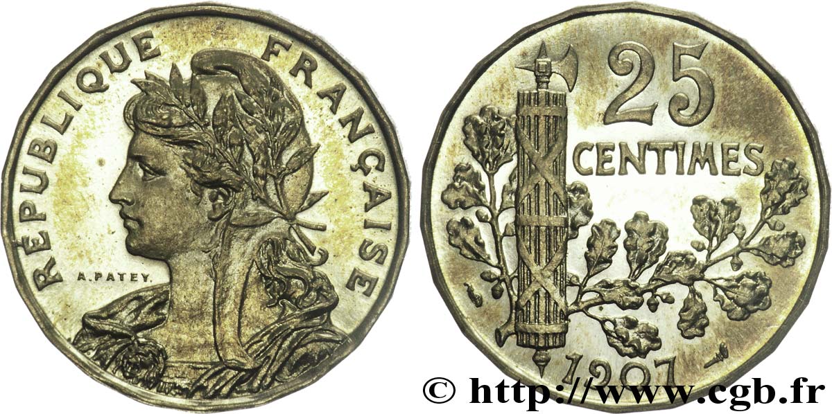 Concours de 1973, essai de 2 francs au type de la 25 centimes Patey, cupro-nickel-aluminium, léger 1907 Paris G.-  MS 