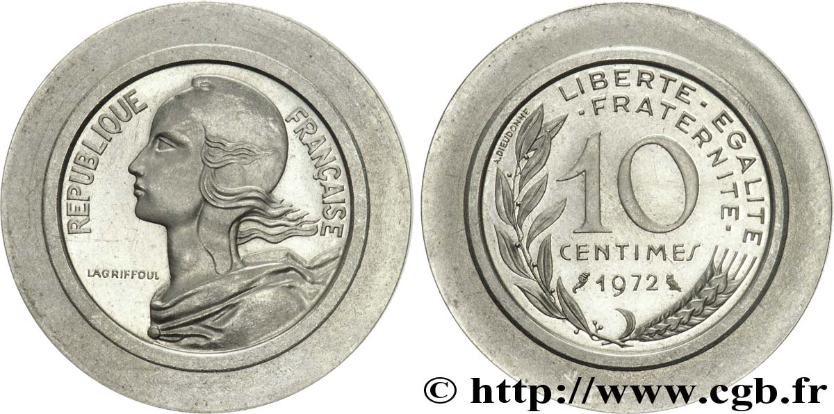 Essai de frappe pour la 2 francs Semeuse Nickel à des coins de 10 centimes 1972 Lagriffoul 1972 Paris G.-  MS 