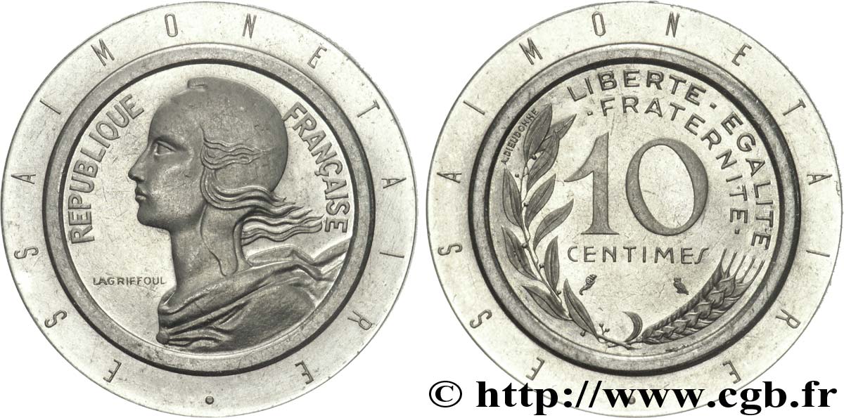 Essai de frappe pour la 2 francs Semeuse nickel à des coins de 10 centimes Lagriffoul n.d. Paris G.-  FDC 