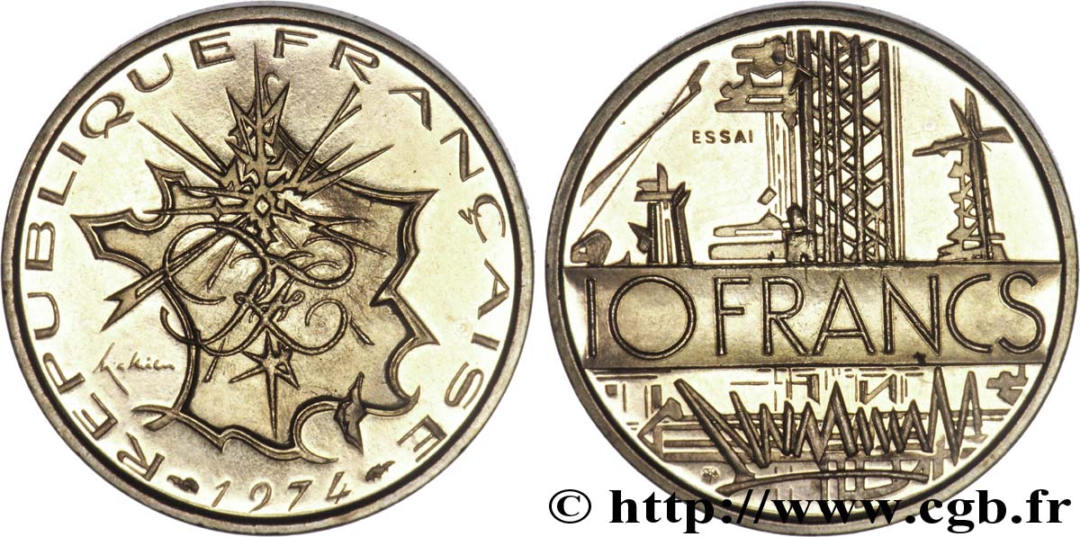 Essai de 10 francs Mathieu, tranche A 1974 Pessac F.365/1 FDC 