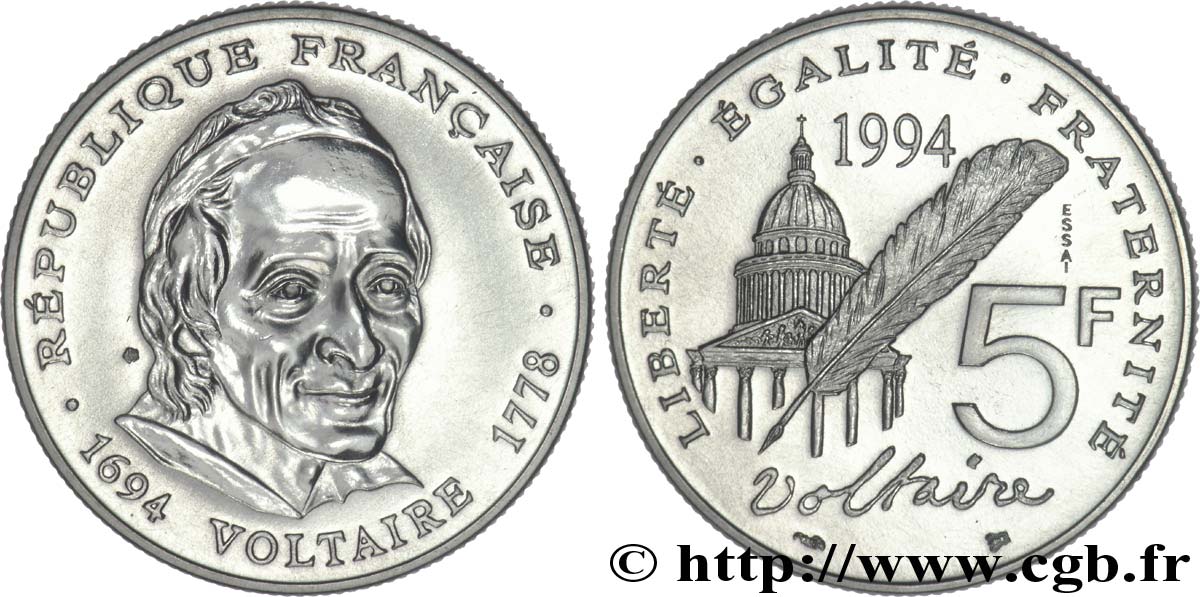 Essai de 5 francs Voltaire 1994 Pessac F.344/1 FDC 