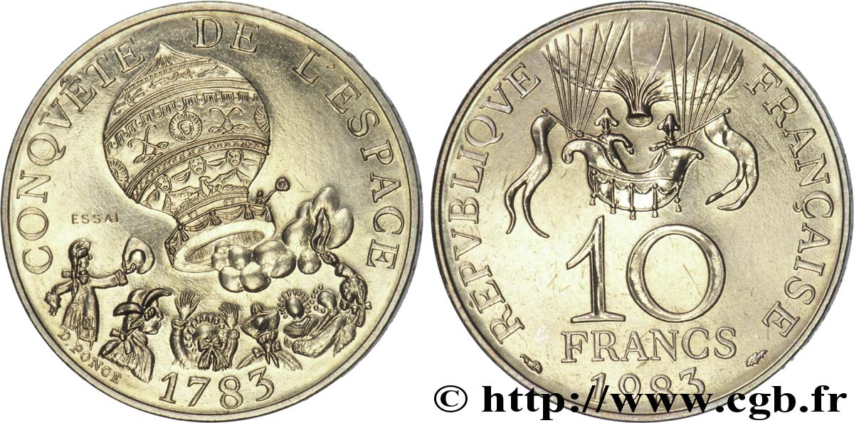 Essai de 10 Francs Conquête de l’espace 1983 Paris F.367/1 MS 