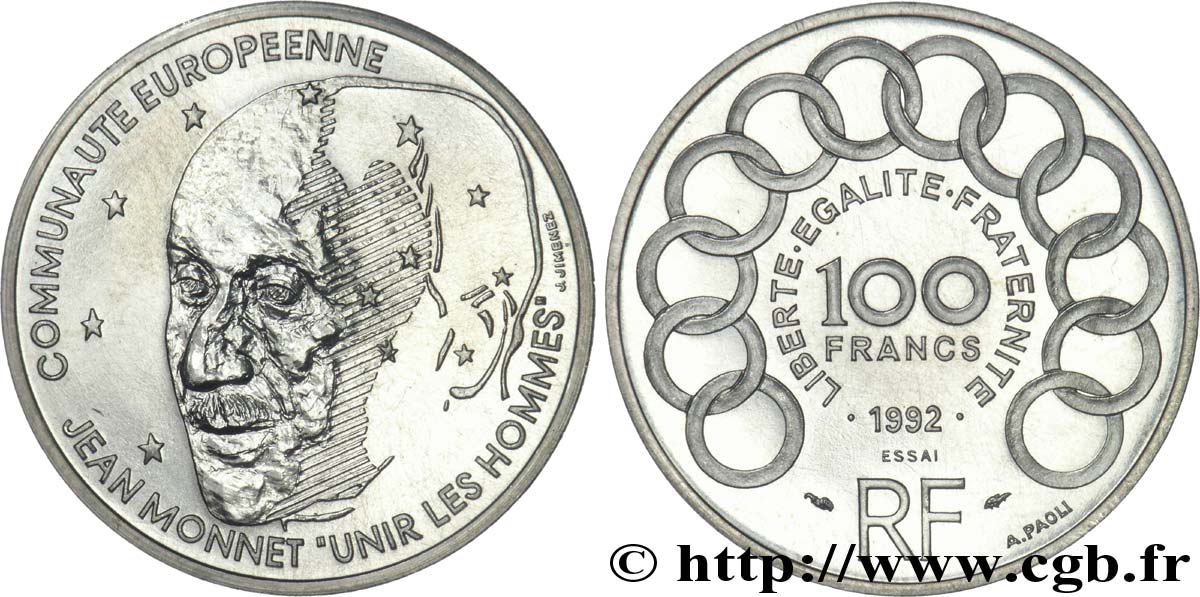 Essai de 100 francs Jean Monnet 1992 Paris F.460/1 FDC 