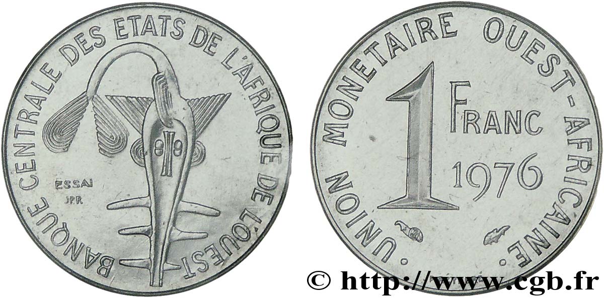 WEST AFRICAN STATES (BCEAO) Essai 1 Franc masque 1976 Paris MS 