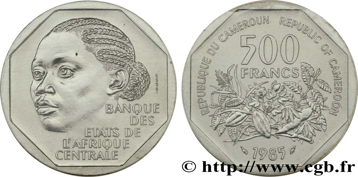 CAMEROON Essai 500 Francs femme africaine 1985 Paris MS 