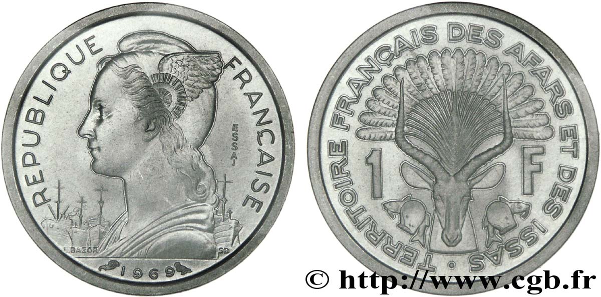 DSCHIBUTI - Französisches Afar- und Issa-Territorium Essai de 1 franc 1969 PARIS ST 