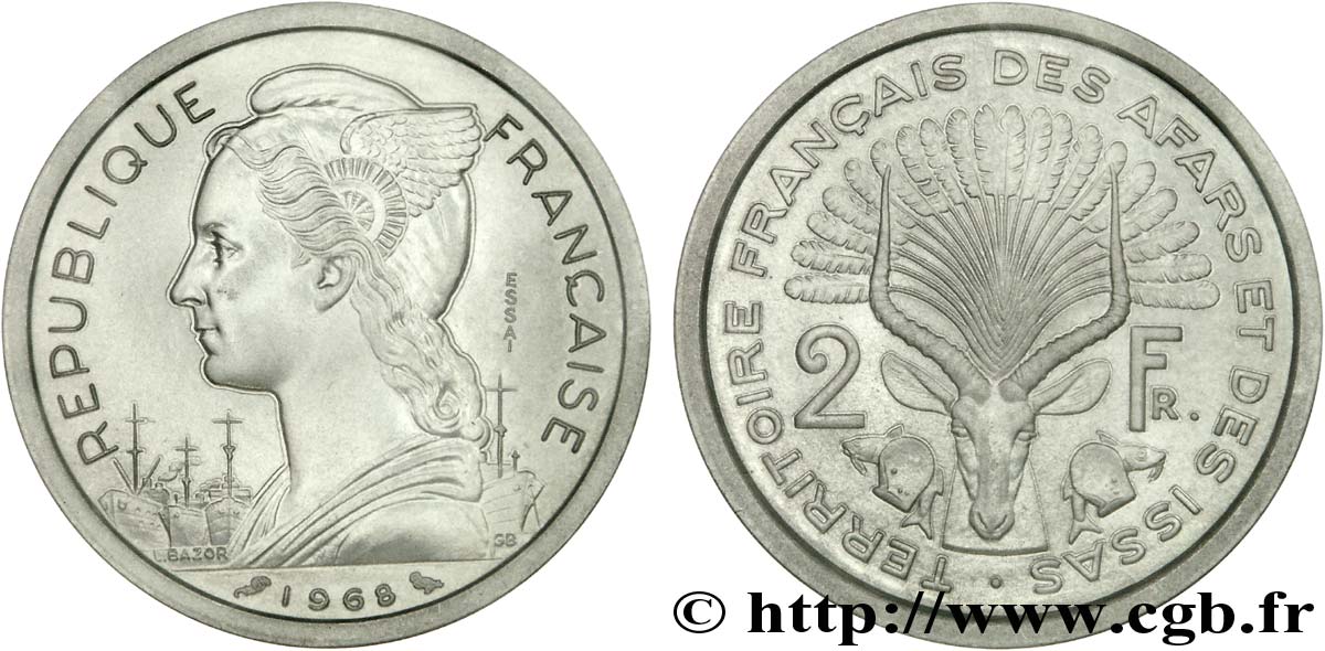 DSCHIBUTI - Französisches Afar- und Issa-Territorium Essai de 2 francs 1968 PARIS ST 
