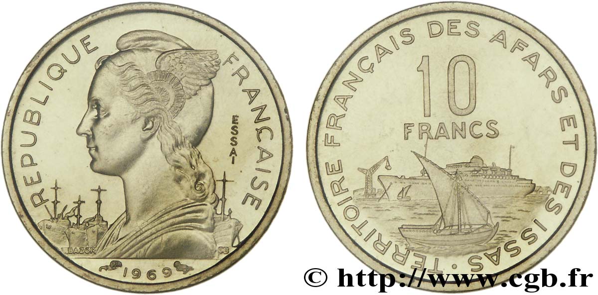 YIBUTI - Territorio Francés de los Afars e Issas Essai de 10 francs 1969 Paris FDC 