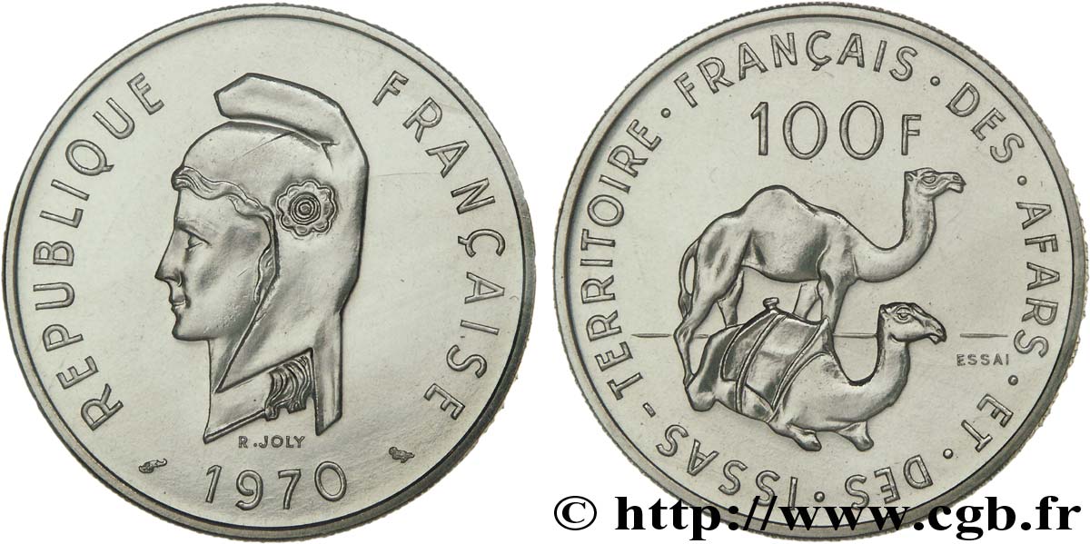 DSCHIBUTI - Französisches Afar- und Issa-Territorium Essai de 100 Francs Marianne / dromadaires 1970 Paris ST 