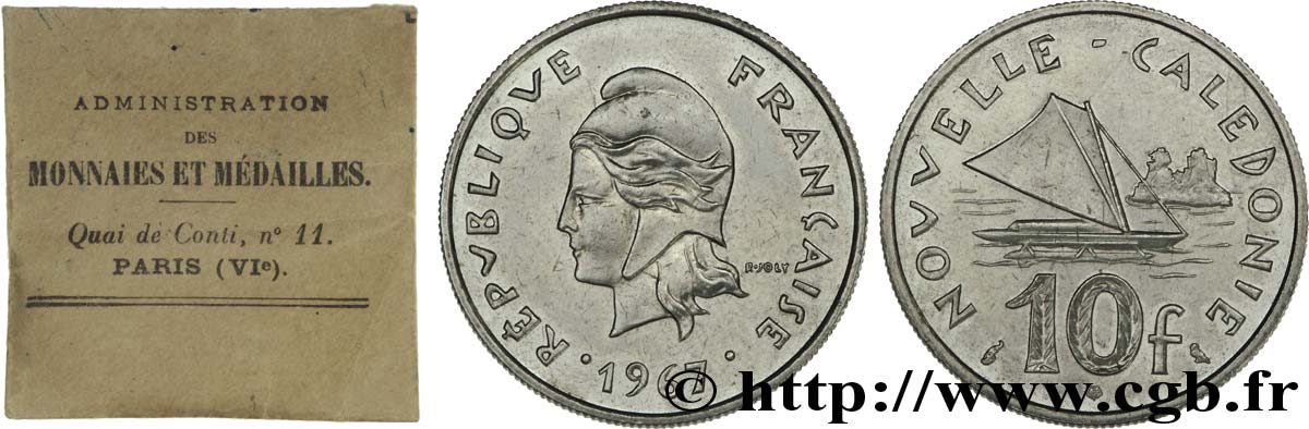 NUOVA CALEDONIA 10 francs essai de frappe (?) 1967 Paris MS 