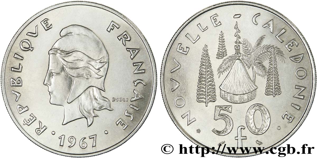 NEW CALEDONIA 50 francs, frappe courante 1967 Paris MS 