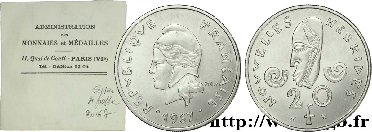 NUOVO EBRIDI (VANUATU dopo1980) 20 francs - Essai de frappe sans le mot ESSAI 1967 Paris MS 