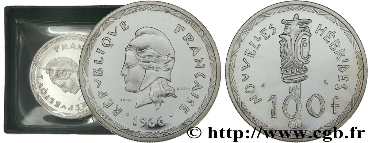 NOUVELLES HÉBRIDES (VANUATU depuis 1980) Essai de 100 francs 1966 Paris FDC 