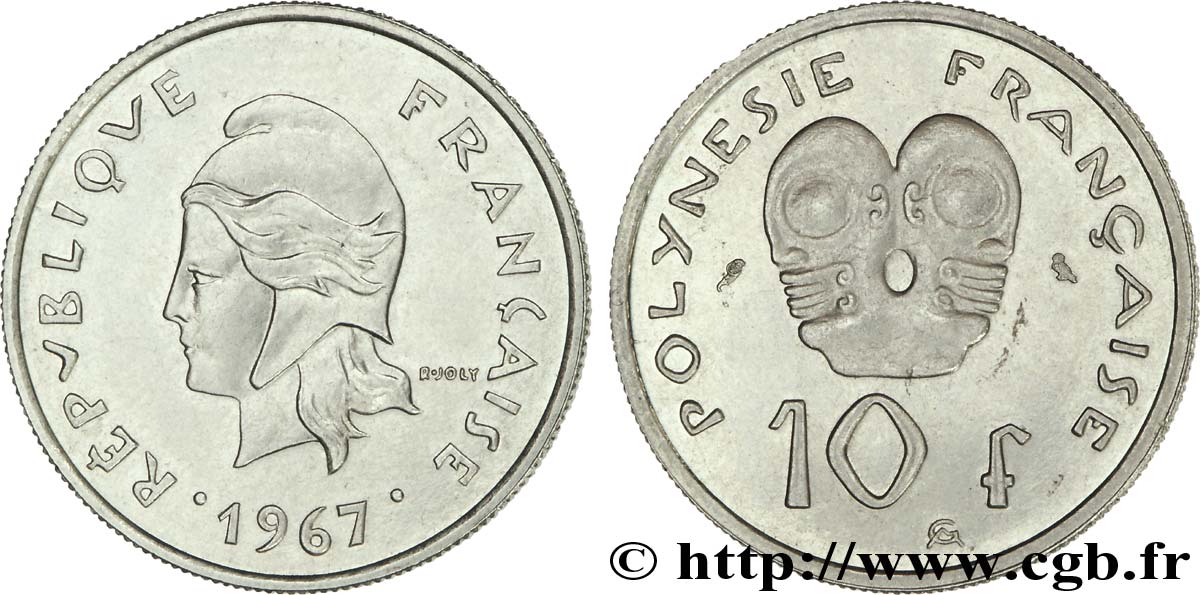 FRENCH POLYNESIA 10 francs (Essai de frappe ?) 1967 Paris MS 