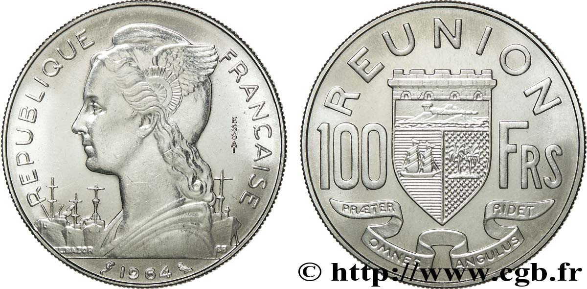 CINQUIÈME RÉPUBLIQUE - ÎLE DE LA RÉUNION  Essai de 100 francs 1964 Paris FDC 
